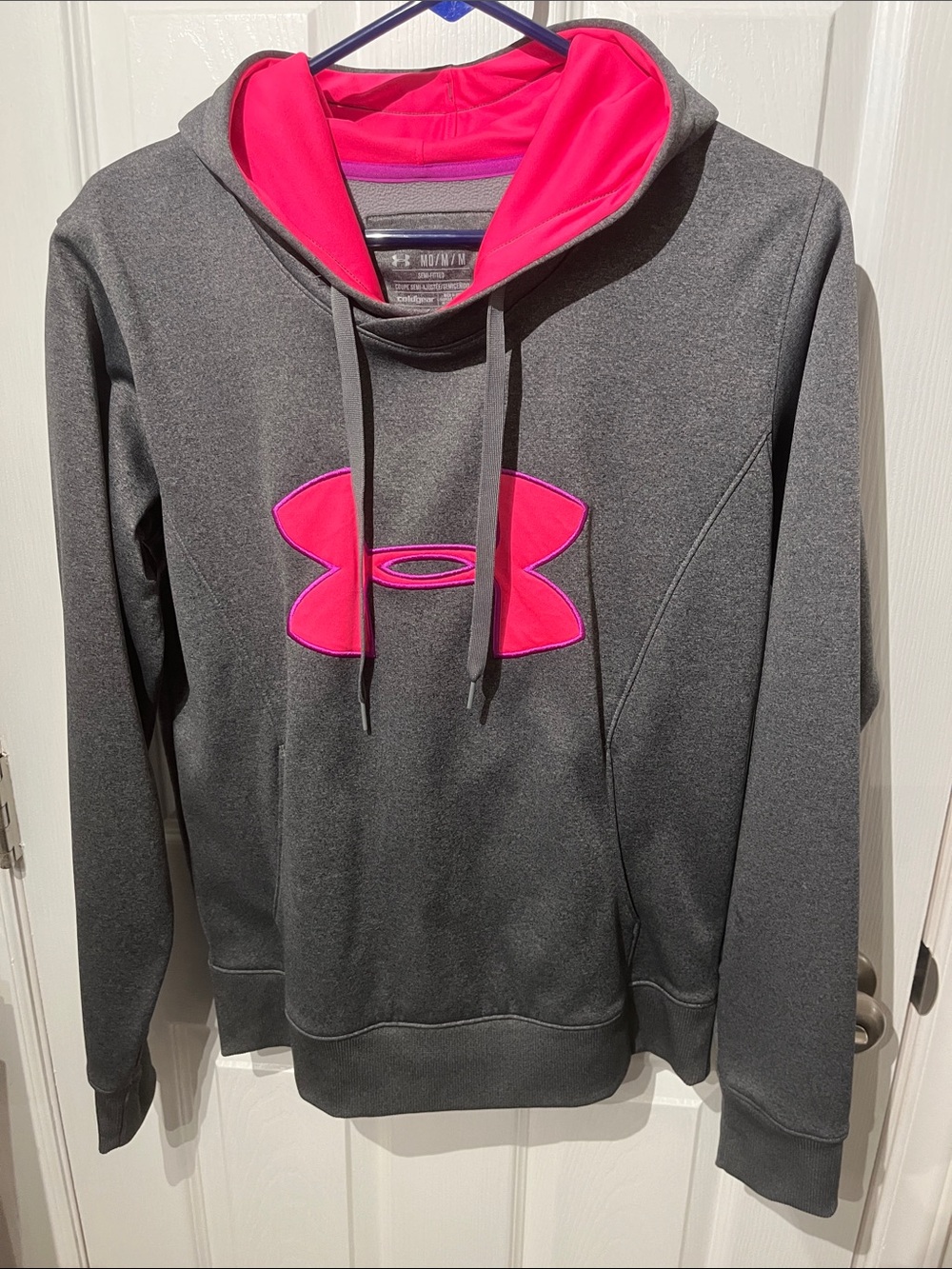 Under Armour Charcoal Hoodie with Hot Pink Logo and Lined Hood